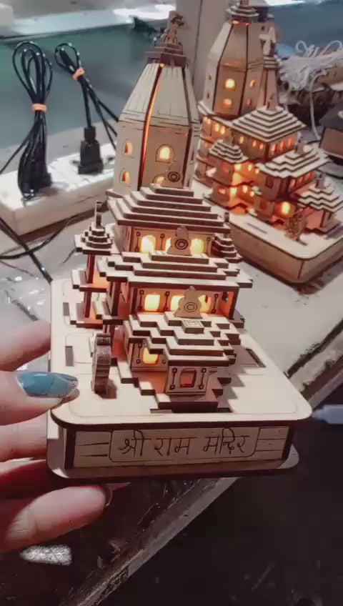 Ram Mandir Ayodhya Wood Temple Miniature With Light