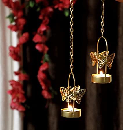 Hanging Butterfly Tea Light Holders with Free Tealight Candles (2 Pieces)